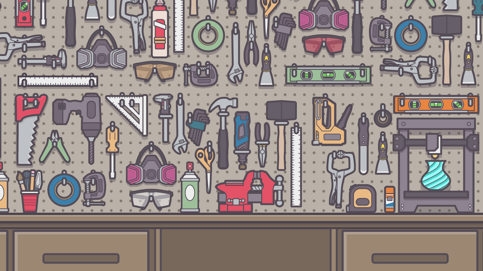 Illustration of Workshop Pegboard & Tools